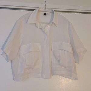 H&M White (S) Boxy Oversized Button Down Shirt Top Cropped